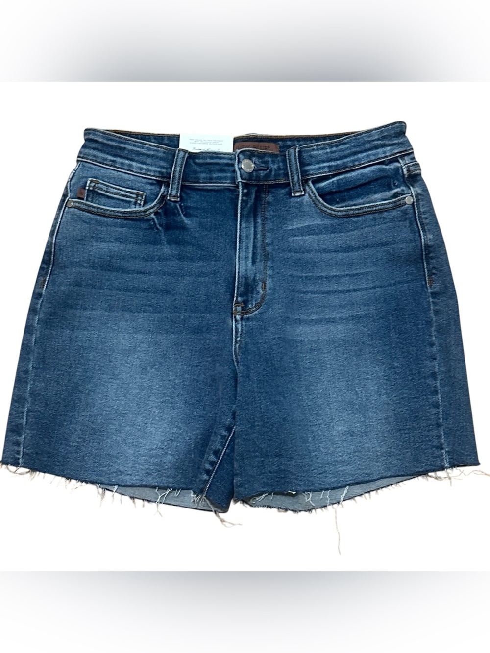 Judy Blue High Rise Raw Hem Denim Shorts, Medium Wash, Size L